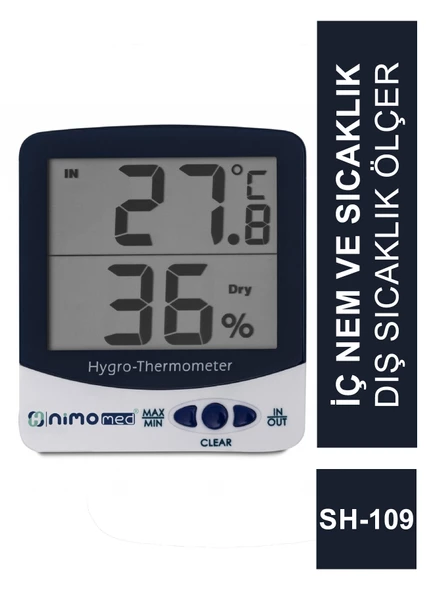 Nimo Med Dijital İç Nem ve Sıcaklık / Dış Sıcaklık Ölçer - SH - 109 -
