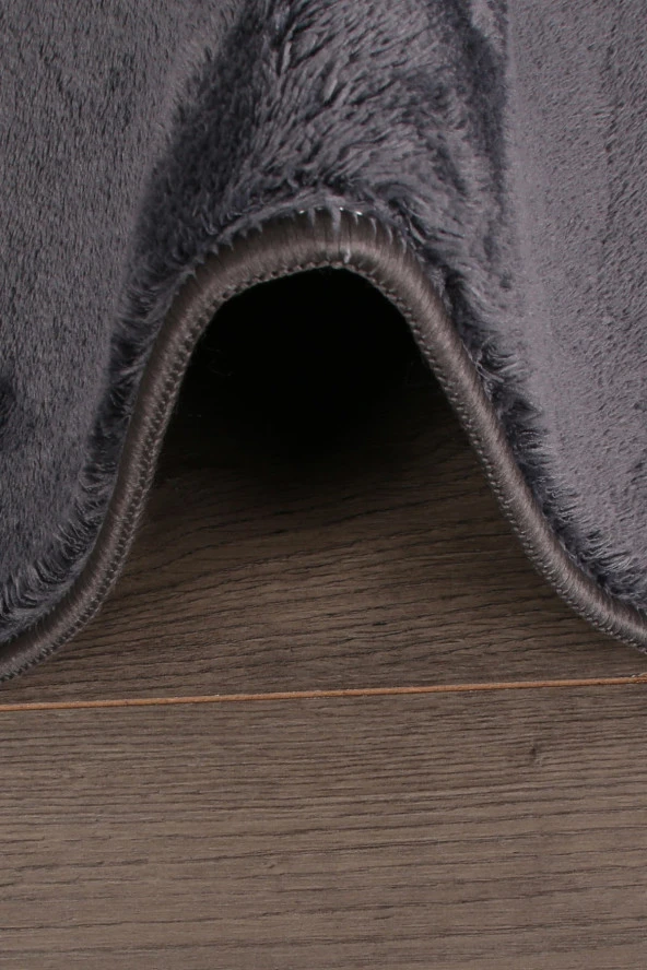 Relax Antrasit 60x100 + 50x60 cm 2li Köşeli Ponpon Saçaklı Banyo Halısı Paspası Seti Kaymaz Tabanlı - 3