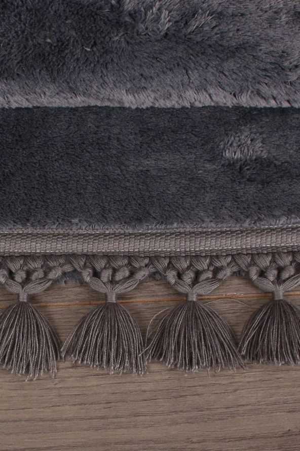 Relax Antrasit 60x100 + 50x60 cm 2li Köşeli Ponpon Saçaklı Banyo Halısı Paspası Seti Kaymaz Tabanlı - 5