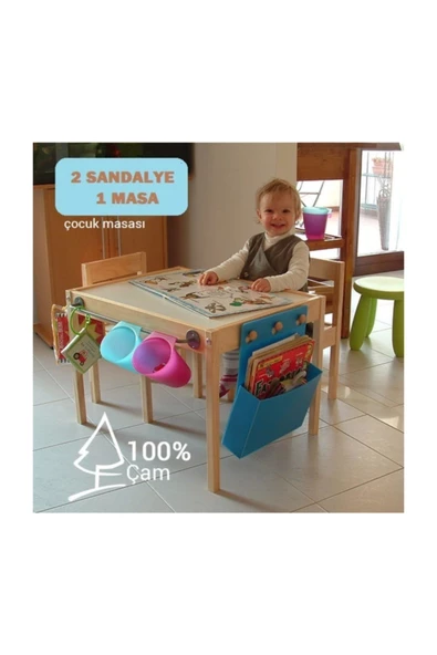 Latt Masif Çam Ahşap Çocuk Oyun Yemek Aktivite Masası - 5