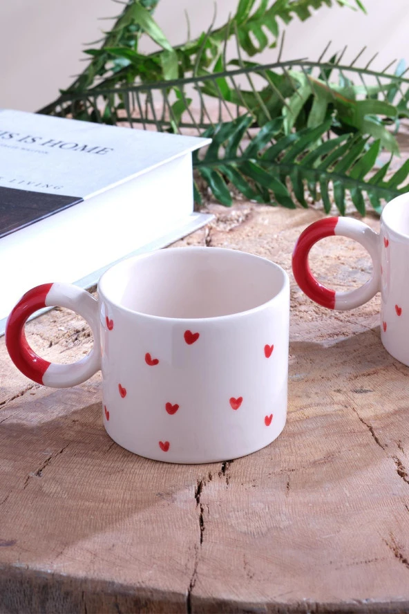 Hearts | 2 Adet Seramik Kupa Fincan Bardak Mug Seramik Double Türk Kahve Fincanı - 2