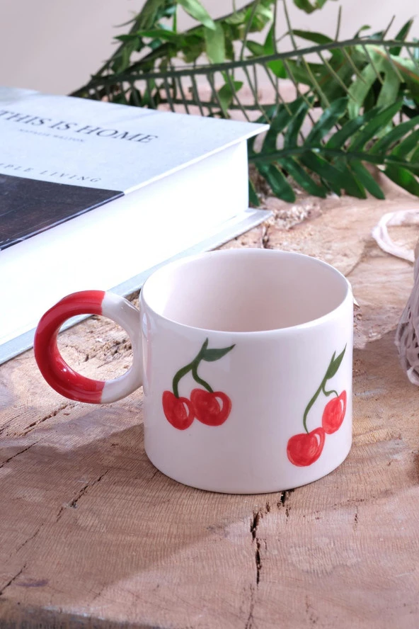 Strawberry | El Yapımı Seramik Kupa Fincan Bardak Mug Seramik Double Türk Kahve Fincanı