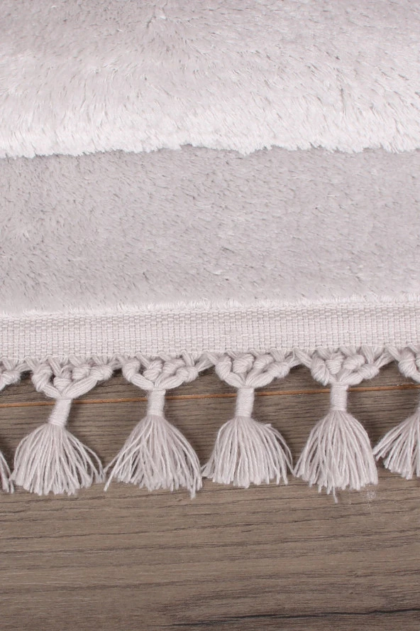 Relax Gri 60x100 + 50x60 cm 2li Köşeli Ponpon Saçaklı Banyo Halısı Paspası Seti Kaymaz Yıkanabilir - 5