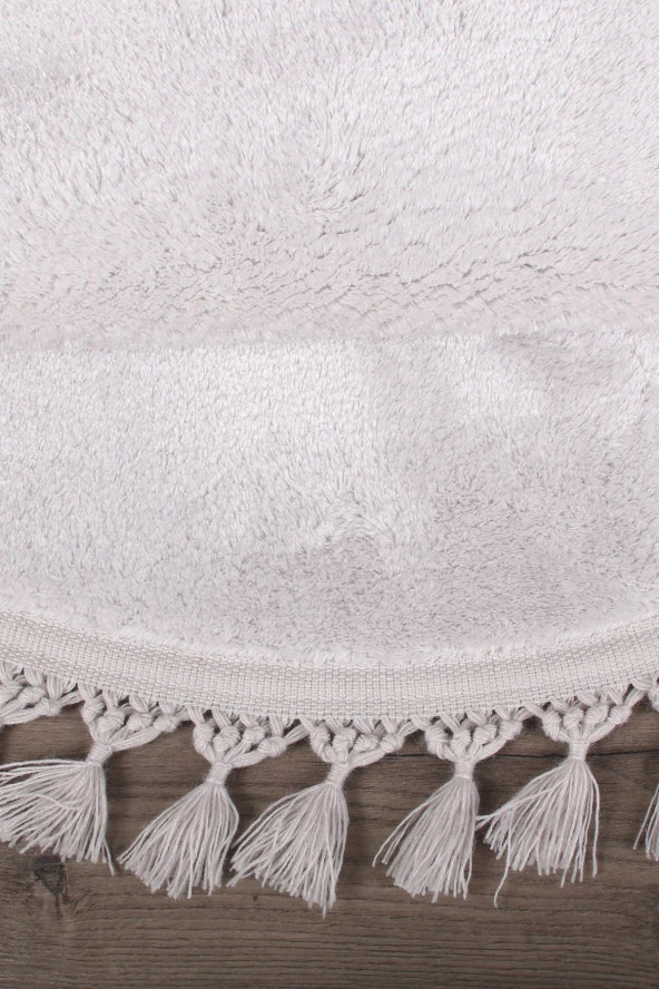 Relax Gri Yuvarlak 100x100 Cm Ponpon Saçaklı Kaymaz Tabanlı Makinede Yıkanabilir Banyo Paspası - 5