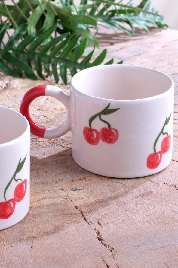Strawberry | 2 Adet Seramik Kupa Fincan Bardak Mug Seramik Double Türk Kahve Fincanı - 3