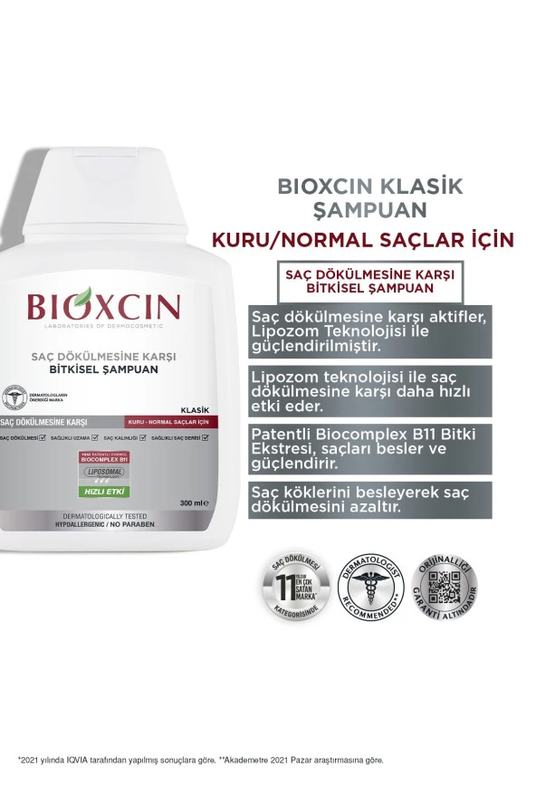 Bioxcin Klasik Kuru Ve Normal Saçlar Için Şampuan 300 Ml - Genesis Şampuan Dökülme Karşıtı - Resim 2