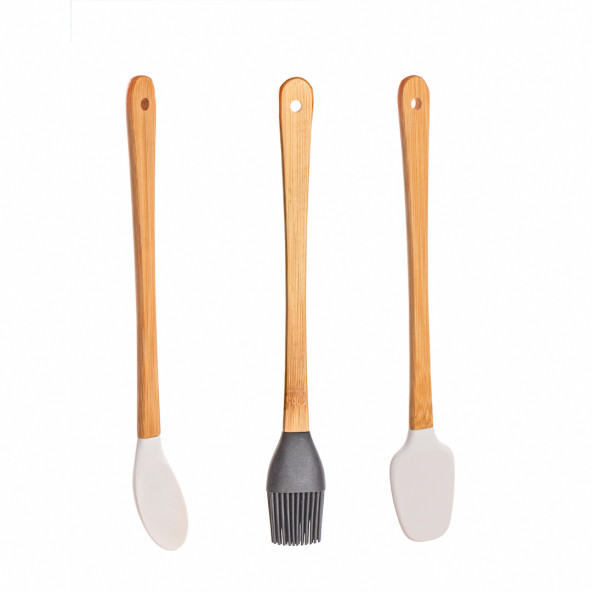 Porsima Mıen 3 Parça Mini Silikon Kaşık Spatula Fırça - Yanmaz Yapışmaz Hazırlık Seti - 23 cm