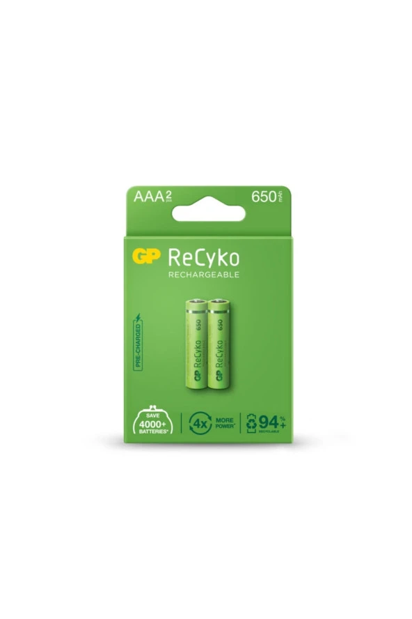 Şarjlı Pil Aaa Ince 650mah Ni-mh (2 ADET) Gp Recyko