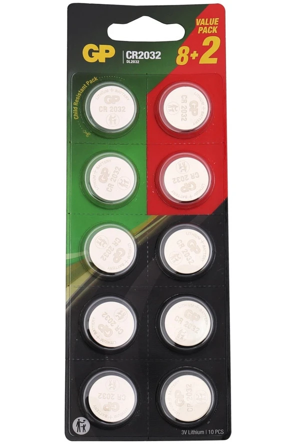 Cr2032 Boy Lityum Düğme Pil, 3 Volt, 10lu Kart