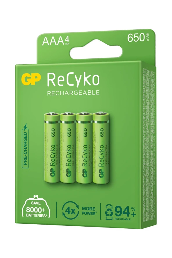 Recyko 650 Aaa Ince Kalem Ni-mh Şarjlı Pil, 1.2 Volt, 4lü Kart - 2