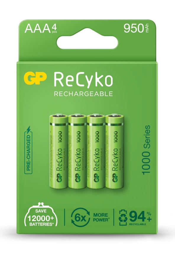 Recyko+ 1000 Aaa Ince Kalem Ni-mh Şarjlı Pil, 1.2 Volt, 4lü Kart