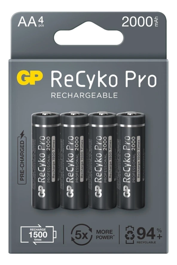 Recyko Pro Aa Kalem 2000 Mah Ni-mh Şarjlı Pil, 1.2 Volt, 4lü Kart