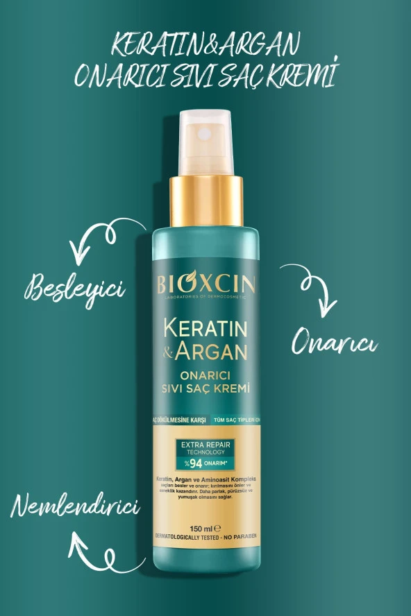 Bioxcin Keratin & Argan Onarıcı Sıvı Saç Bakım Kremi 150 Ml Yıpranmış Ve Hasar Görmüş Saçlar - Resim 4