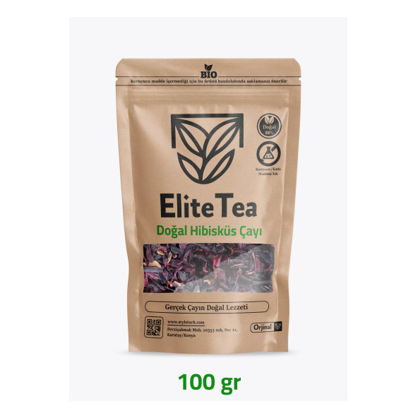 Elite Tea 100% Doğal Hibiskus Çayı - Bamya Çiçeği, Mekke Gülü, Nar Çiçeği (Katkısız) 100 gr