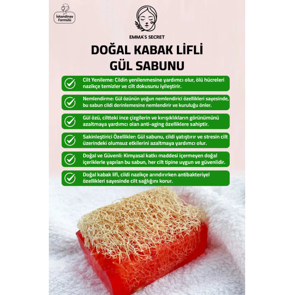 EMMAS SECRET Doğal Kabak Lifli Gül Sabunu - İskandinav formülü 125 gr - 2