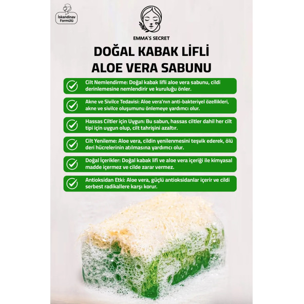 EMMAS SECRET Doğal Kabak Lifli Aloe Vera Sabunu - İskandinav formülü 125 gr