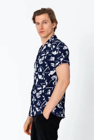 Erkek Regular Fit Desenli Yazlık Rahat Gömlek - 8