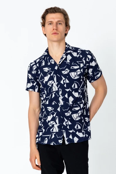 Erkek Regular Fit Desenli Yazlık Rahat Gömlek - 7