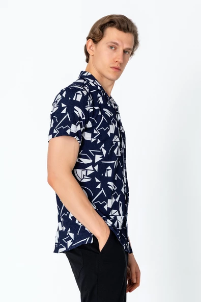 Erkek Regular Fit Desenli Yazlık Rahat Gömlek - 10