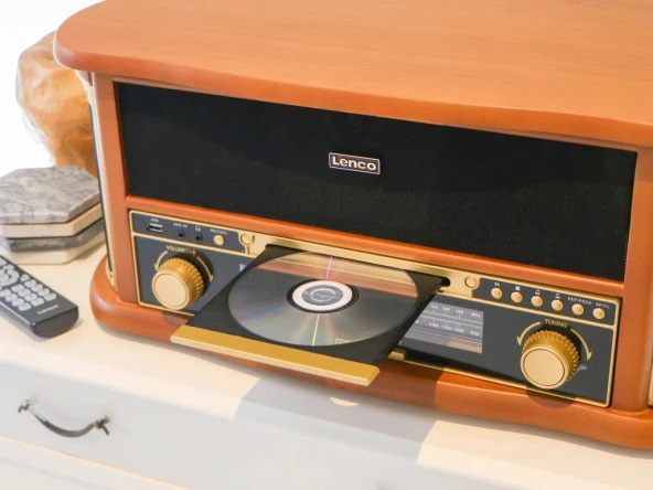 Lenco Classic Phono TCD-2571 Retro Pikap Bluetooth USB DAB+/FM Radyo CD Kaset AHŞAP Plak Çalar - 6