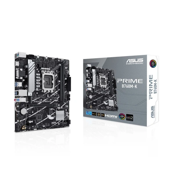 ASUS PRIME B760M-K Intel B760 LGA1700 DDR5 8000Mhz PCIe 4.0 2xM.2 mATX Anakart