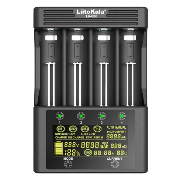 Liitokala LII-600 Pil Şarj Cihazı 1,2V Ni-MH Ni-CD 3,7 V Li-on pil AA AAA 26650 Priz Ve Araç Tipi Kamp İçin Uygun