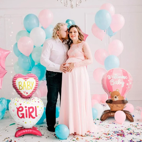Ayaklı Baby Girl Pembe Folyo Balon 110x65 cm