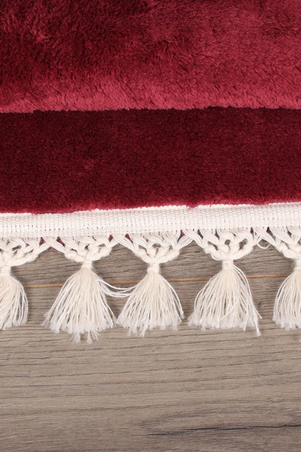 Relax Mürdüm 60x100 + 50x60 cm 2li Köşeli Ponpon Saçaklı Banyo Halısı Paspası Seti Kaymaz Tabanlı - 5