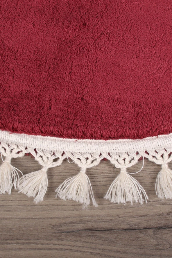 Relax Mürdüm Yuvarlak 120x120 Cm Ponpon Saçaklı Kaymaz Tabanlı Makinede Yıkanabilir Banyo Paspası - 2