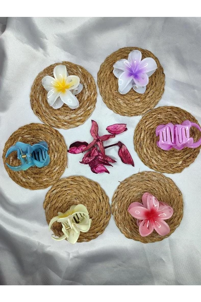 Orta Boy 6'lı Rengarenk Lotus Çiçeği Mandal Toka 6 Cm - 7