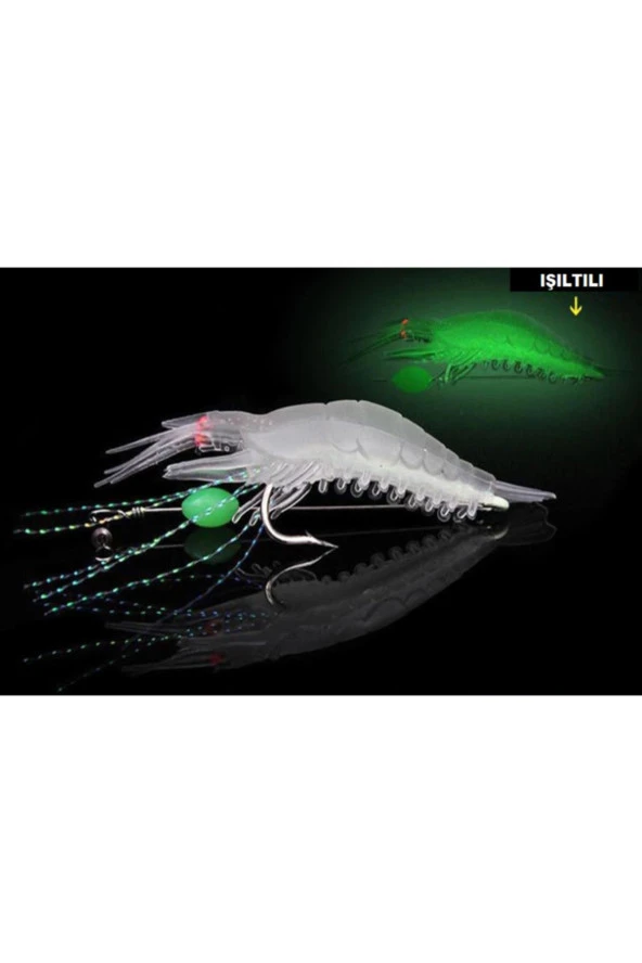 Karides Shrimp Glow Sahte Silikon Balık Yemi Fosforlu Kancalı 7.5 Cm 5.5 Gr