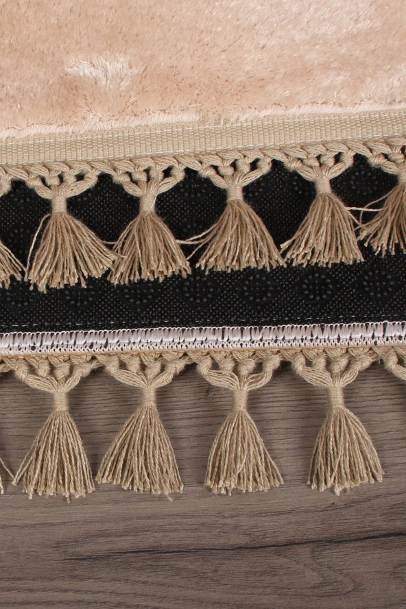 Relax Vizon 60x100 + 50x60 cm 2li Köşeli Ponpon Saçaklı Banyo Halısı Paspası Seti Kaymaz Tabanlı - 4