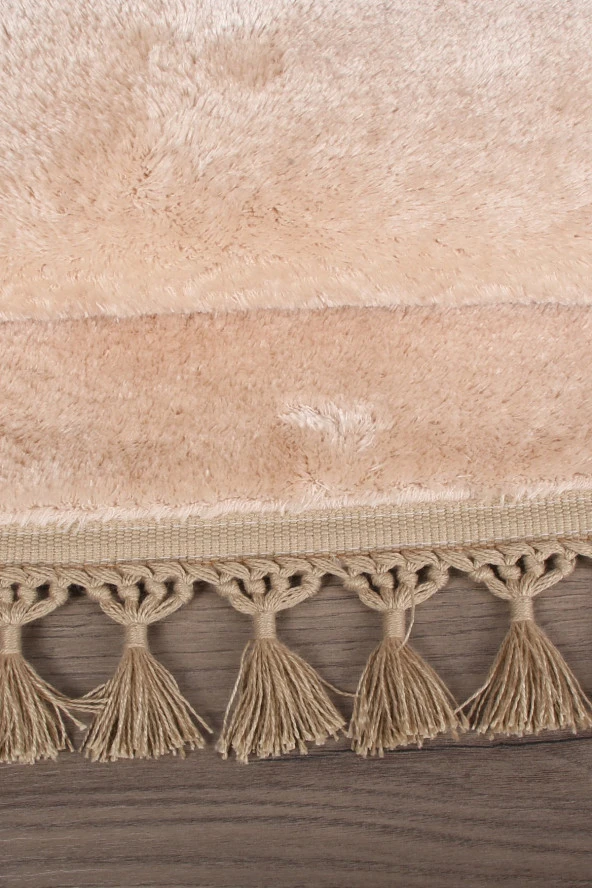 Relax Vizon 60x100 + 50x60 cm 2li Köşeli Ponpon Saçaklı Banyo Halısı Paspası Seti Kaymaz Tabanlı - 5