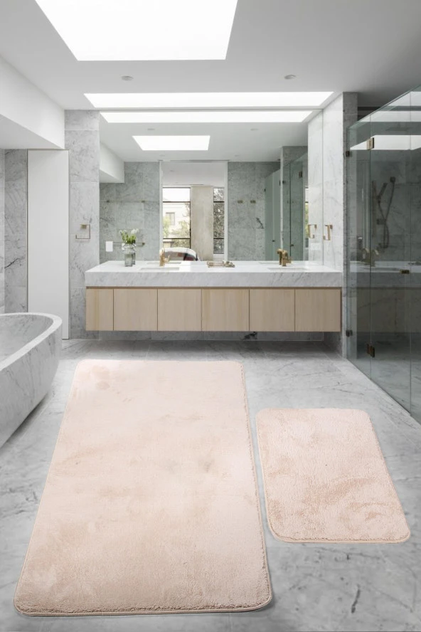 Relax Vizon 80x150 + 50x80 cm Büyük Ebat 2li Banyo Halısı Paspası Seti Kaymaz Klozet Takımı