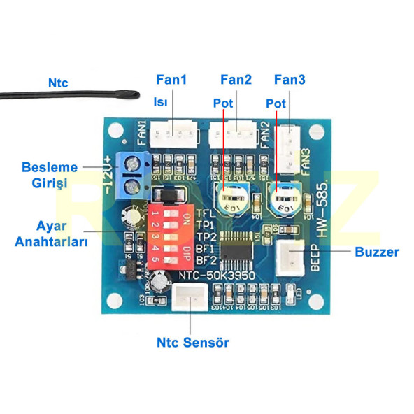 3 Kanal Dc 12V 4A Pwm Fan Hız Kontrol Hw585 Otomatik Sıcaklık Kontrol Ntc Sensör Buzzer Uyarı Pc - 4
