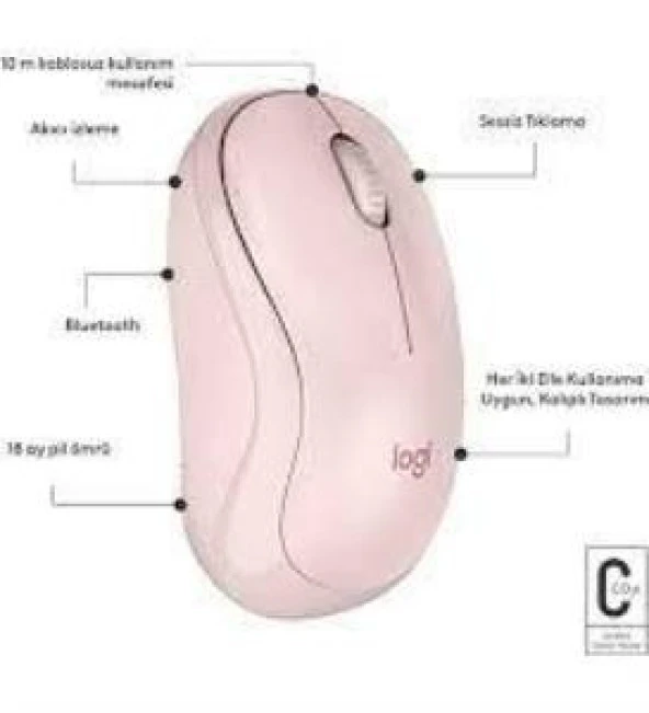 Logitech 910-007121 M240 Pembe Sessiz Kablosuz Mouse - Resim 2