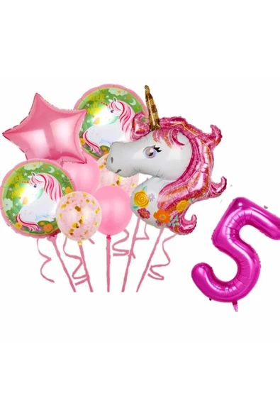 5 yaş unicorn temalı folyo balon seti 100 cm
