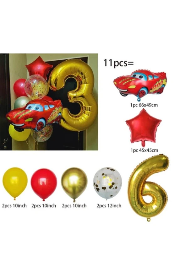 6 yaş araba cars temalı folyo balon seti 100 cm