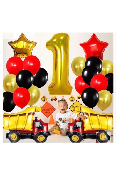İnşaat temalı 1 yaş folyo balon seti