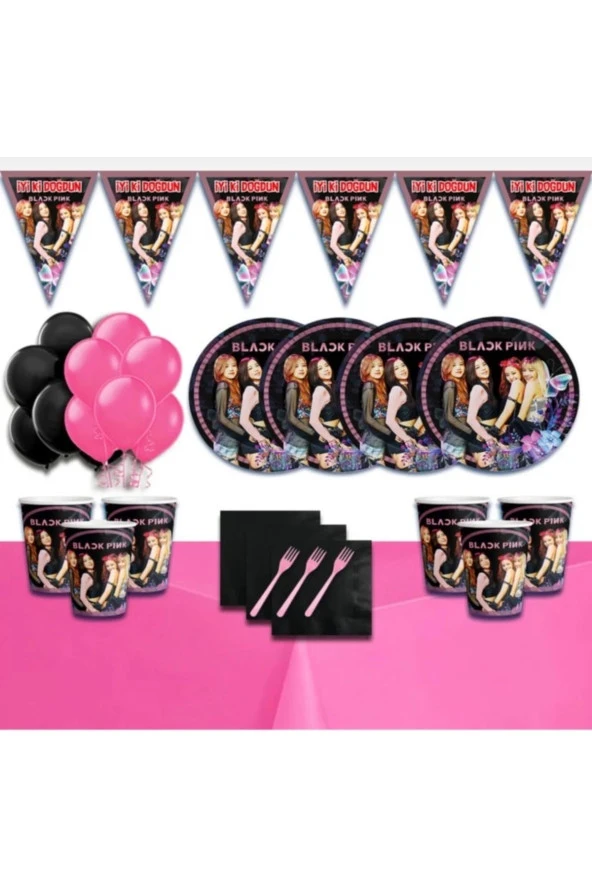 Parti Black Pink Doğum Günü Parti Seti 8 Kişilik