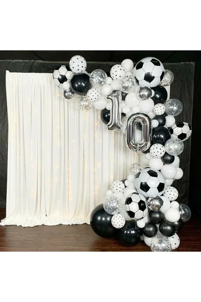Parti 10 Yaş Rakam Folyo Futbol Taraftar Zincir Balon Seti
