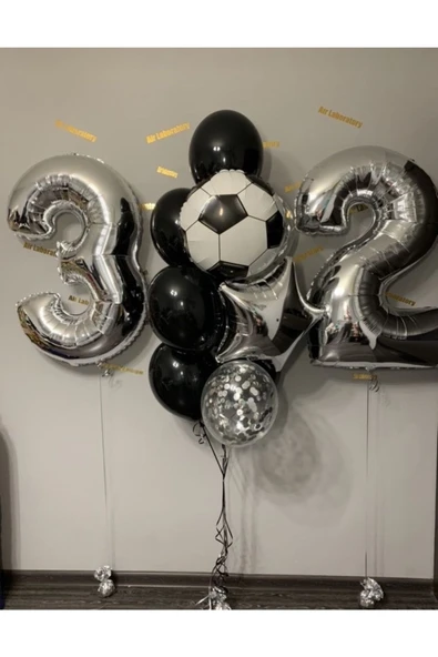Parti 32 Yaş Rakam Gümüş Taraftar Futbol Folyo Balon Seti