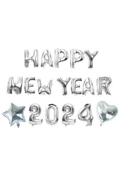 Happy new year 2024 kalpli folyo balon seti