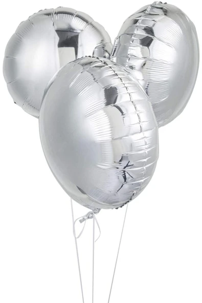 Gümüş Renk 3 Adet Yuvarlak Folyo Parti Balonu 45 Cm.