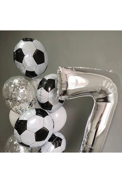 Parti 7 Yaş Rakam Gümüş Taraftar Futbol Folyo Balon Seti