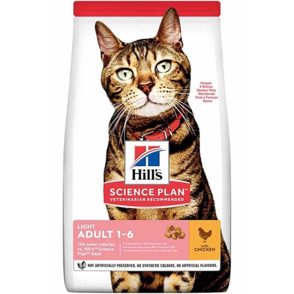 Hills light adult 1,5kg kedi düşük kalorili tavuklu light yetişkin kedi maması