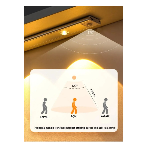 neeko Hareket Sensörlü - Dekoratif Gece Lambası - USB Şarjlı LED AYDINLATMA SİYAH KASA 30cm - 3