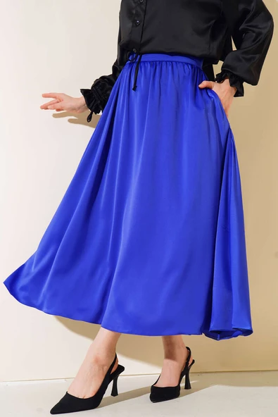 Beli Büzgülü Piliseli Saten Etek Saks ürün görseli 1