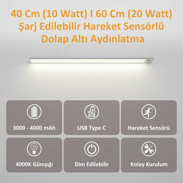 neeko Hareket Sensörlü - Dekoratif Gece Lambası - USB Şarjlı LED AYDINLATMA 30 cm BEYAZ KASA - 5