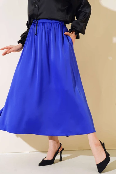 Beli Büzgülü Piliseli Saten Etek Saks - Resim 2